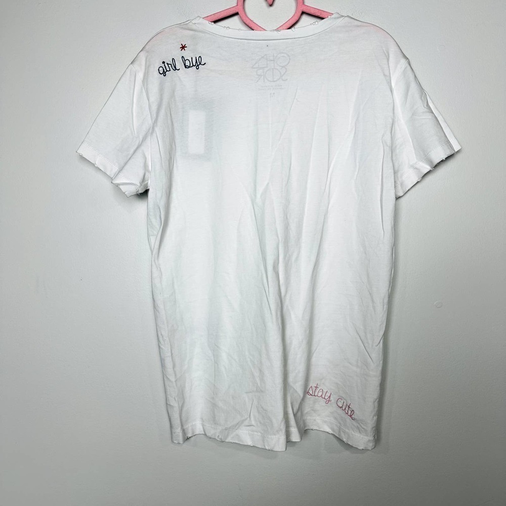 Chaser NWT Crew Neck Short Sleveless Embroidered Chatty Tee Shirt White Medium - Picture 8 of 9